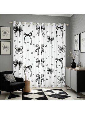 Cute Floral Bowknot Blackout Curtains | 2 Panel Set for Teen Girls' Rooms 42"x84
